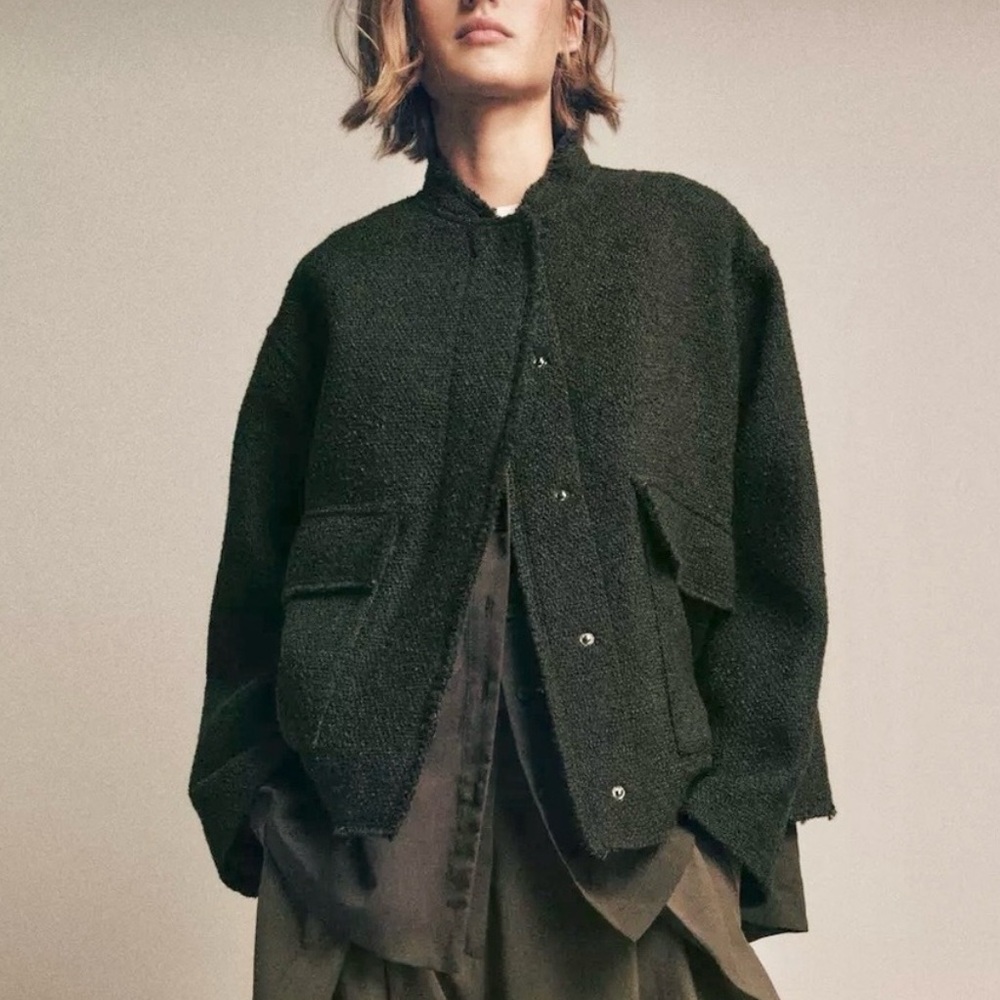Zara Oversized Dark Green Bouclé Jacket